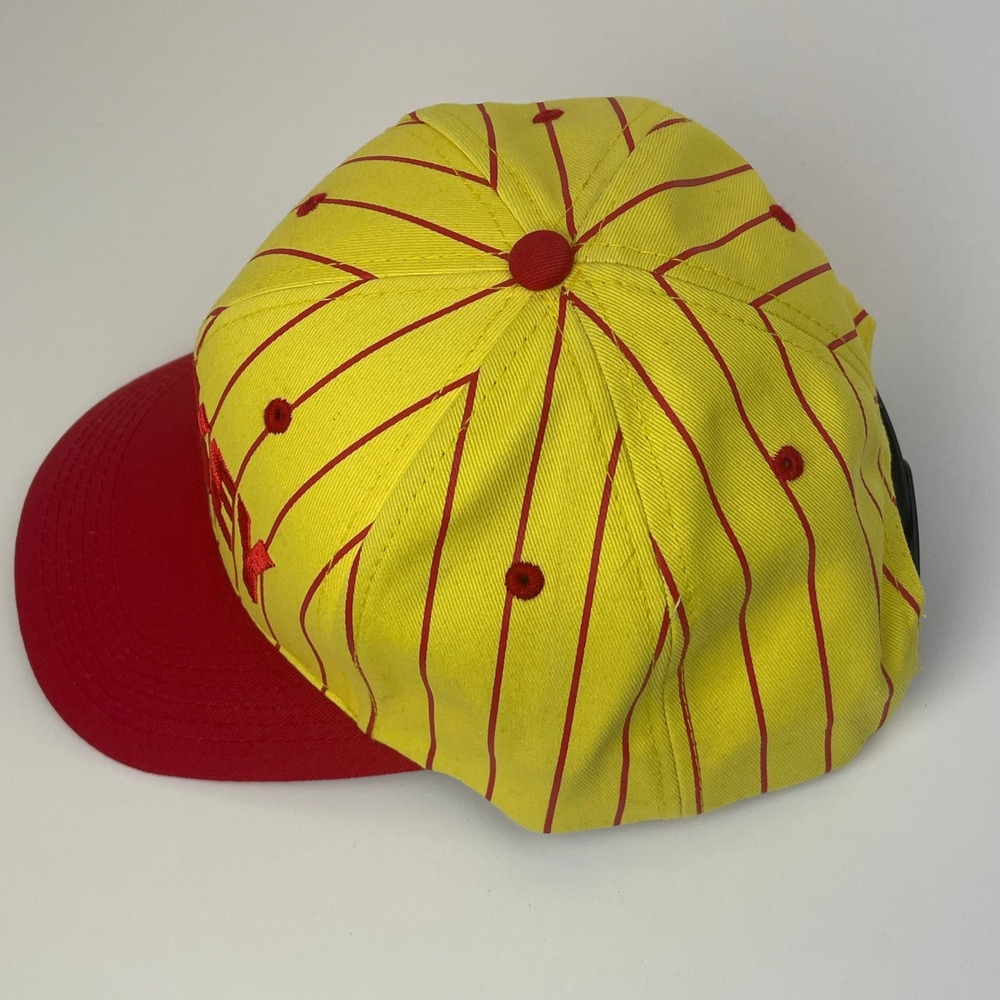 Hockey Skateboards Pinstripe Hat‎ Eyes Without A Face Snapback Cap Yellow Red FA - Picture 5 of 6
